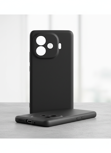 Black silicone case for iQOO Neo 10 R with slim, shockproof, and anti-slip design.